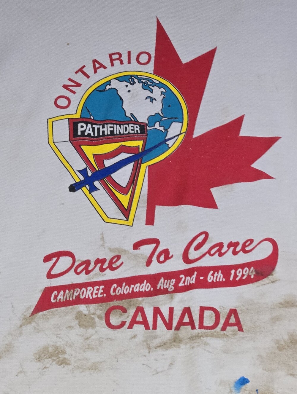 Thrashed Vintage 1994 Ontario Pathfinder Dare To Care Camporee T Shirt